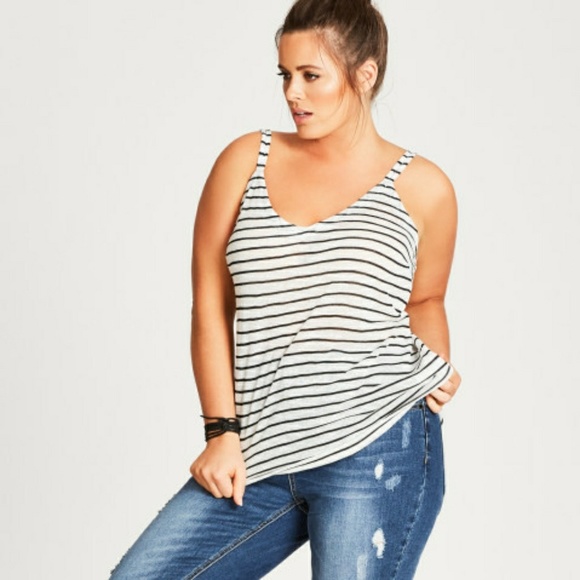 City Chic Tops - Knit Striped Black & White Tank Top Firm Price
